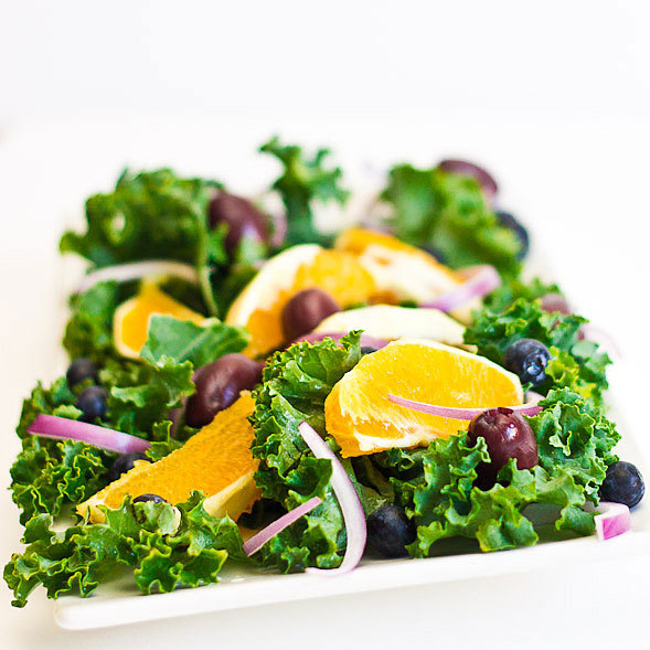 Kate Salad With Oranges, Blueberries, Red Onions And Olives. 
