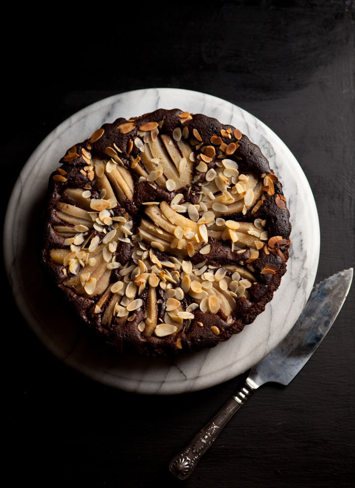 chocolate and pear frangipane tart on DrizzleandDip.comPhotography Samantha LInsell
