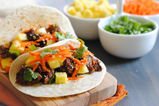Asian Short Rib Tacos With Pineapple And Crunchy Slaw