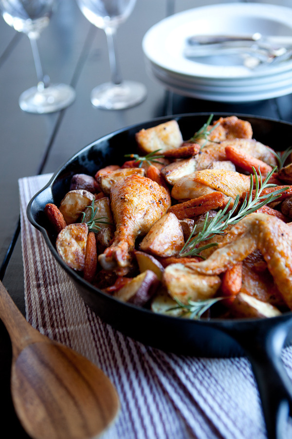 Slow roasted chicken cacciatore braised in San Marzano tomatoes and white wine with potatoes and carrots.Source