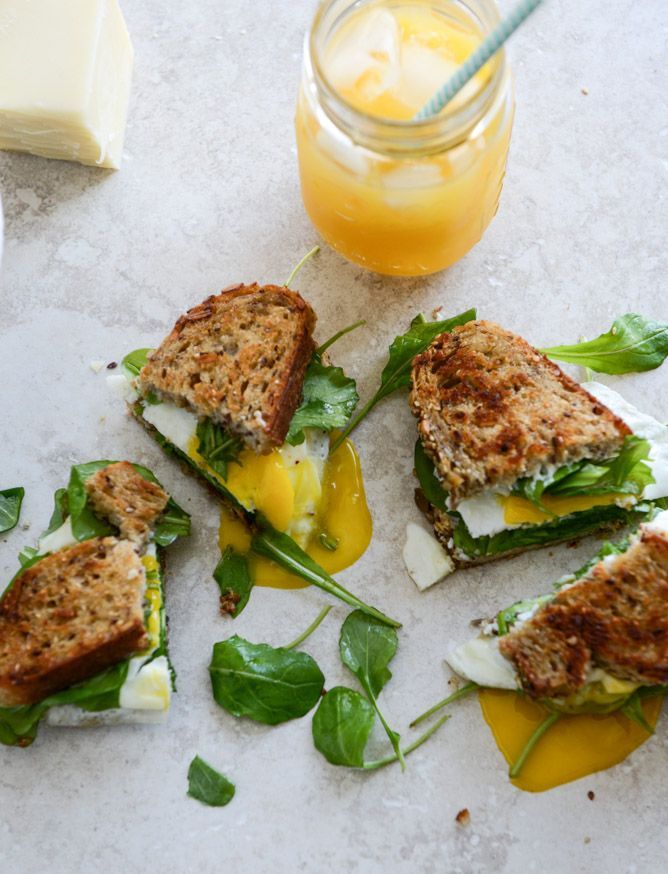 Gruyere, Fig Jam and Arugula Breakfast Sandwiches via How Sweet Eats