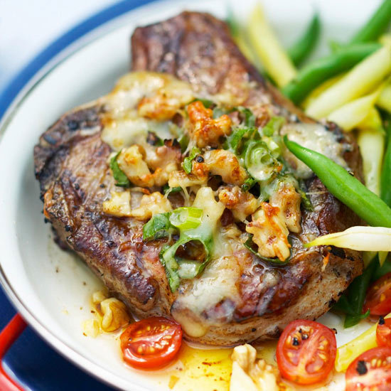 Beer-Marinated Pork Chops with Cheese Topping