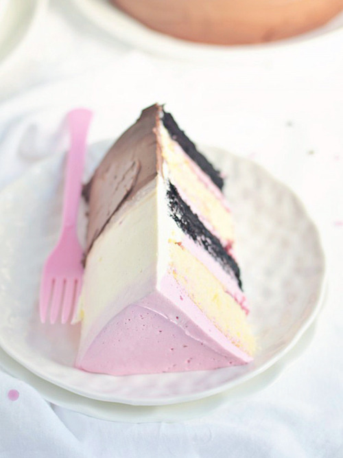 Raspberry Neapolitan Party Cake Slice (by Sweetapolita)