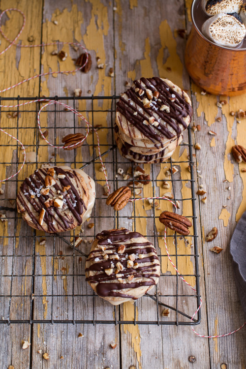Chocolate Drizzled Buttery Pecan and Caramelized Condensed Milk Sandwich Cookies Half Baked Harvest
