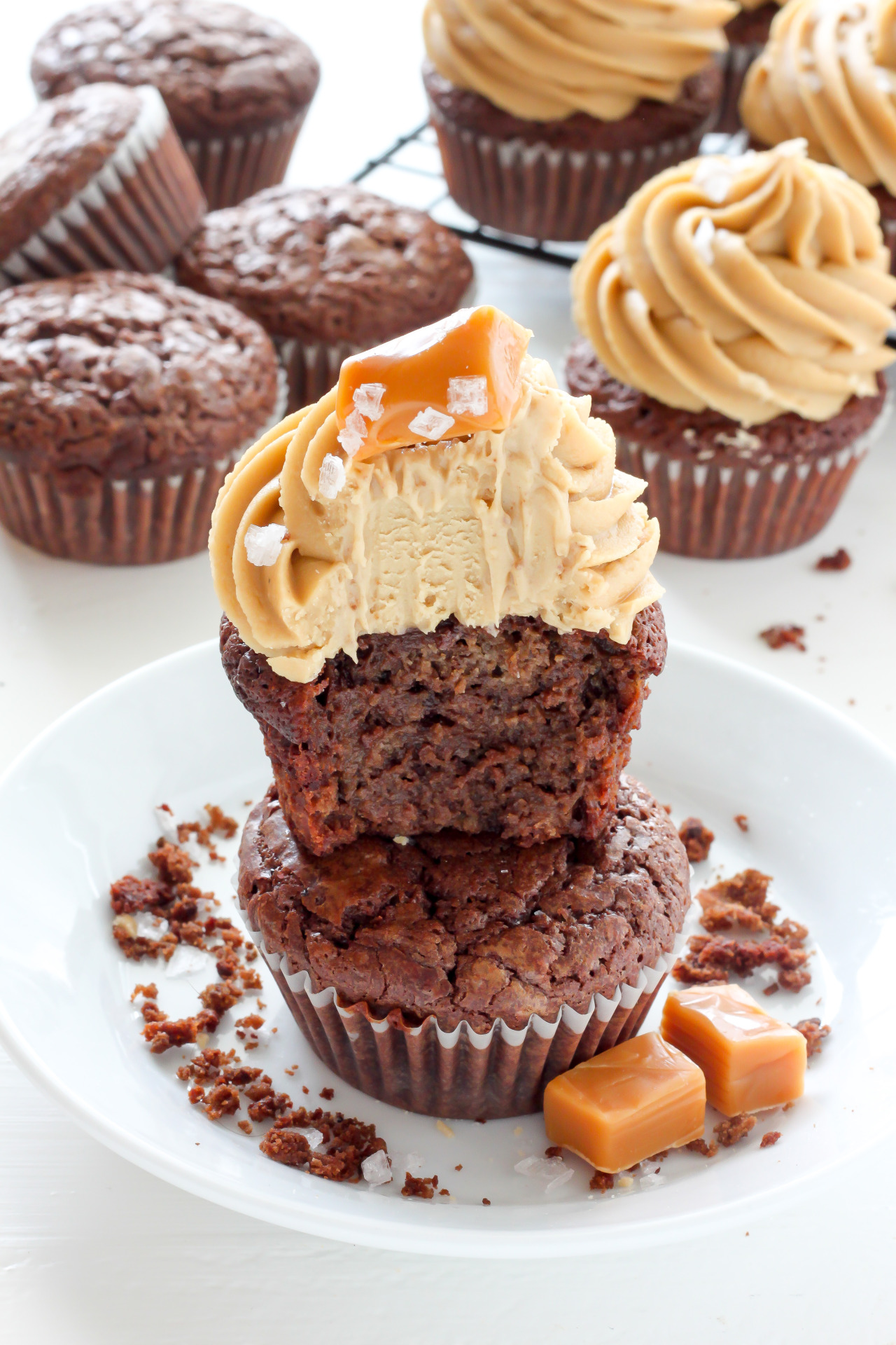 Brownie Cupcakes with Salted Caramel Frosting