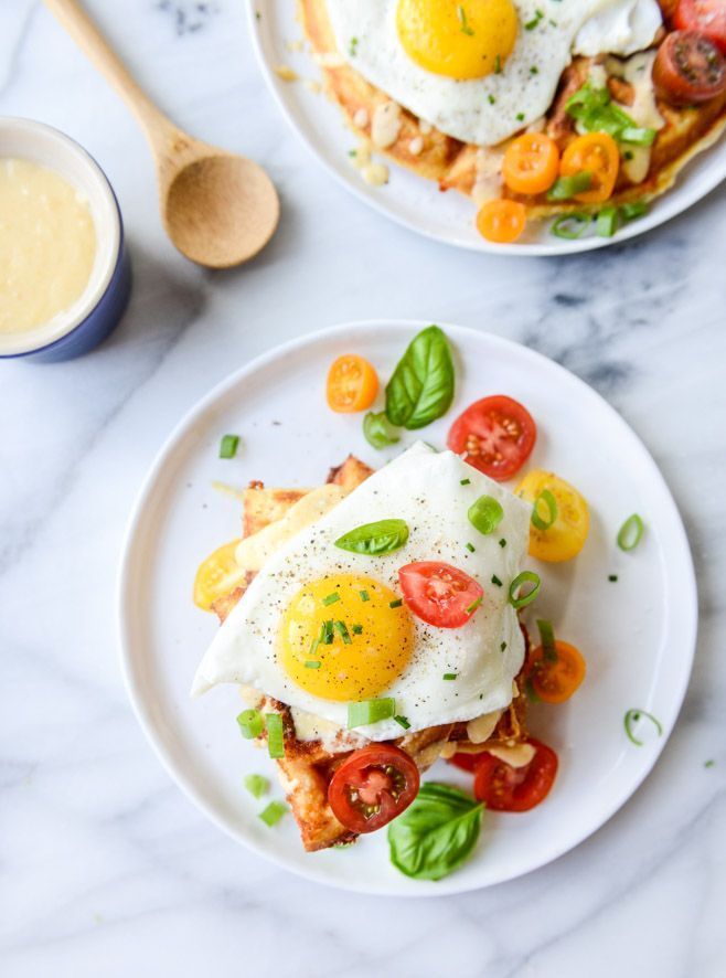 Cheddar Cornbread Waffles with Fried Eggs and Queso How Sweet Eats