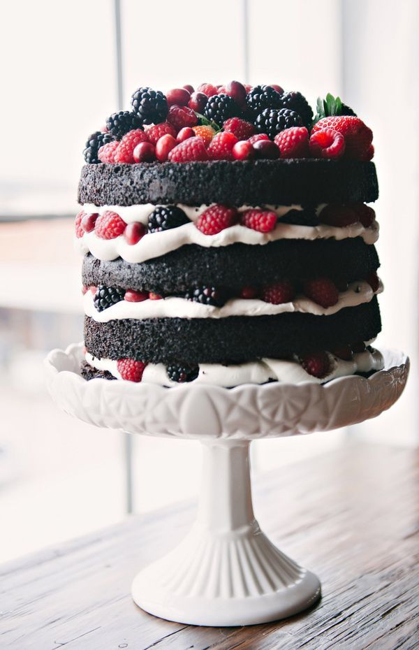 naked chocolate cake + fresh berries and whipped cream /Photos by