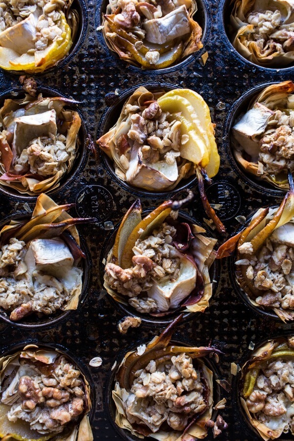 Crispy Prosciutto Baked Brie Bites with Honey Pears + Walnuts